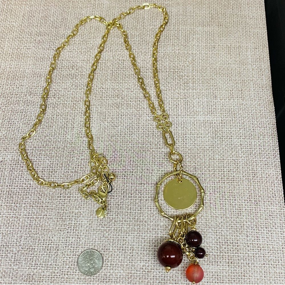 Talbots Gold Long Beaded Tassel Necklace‎